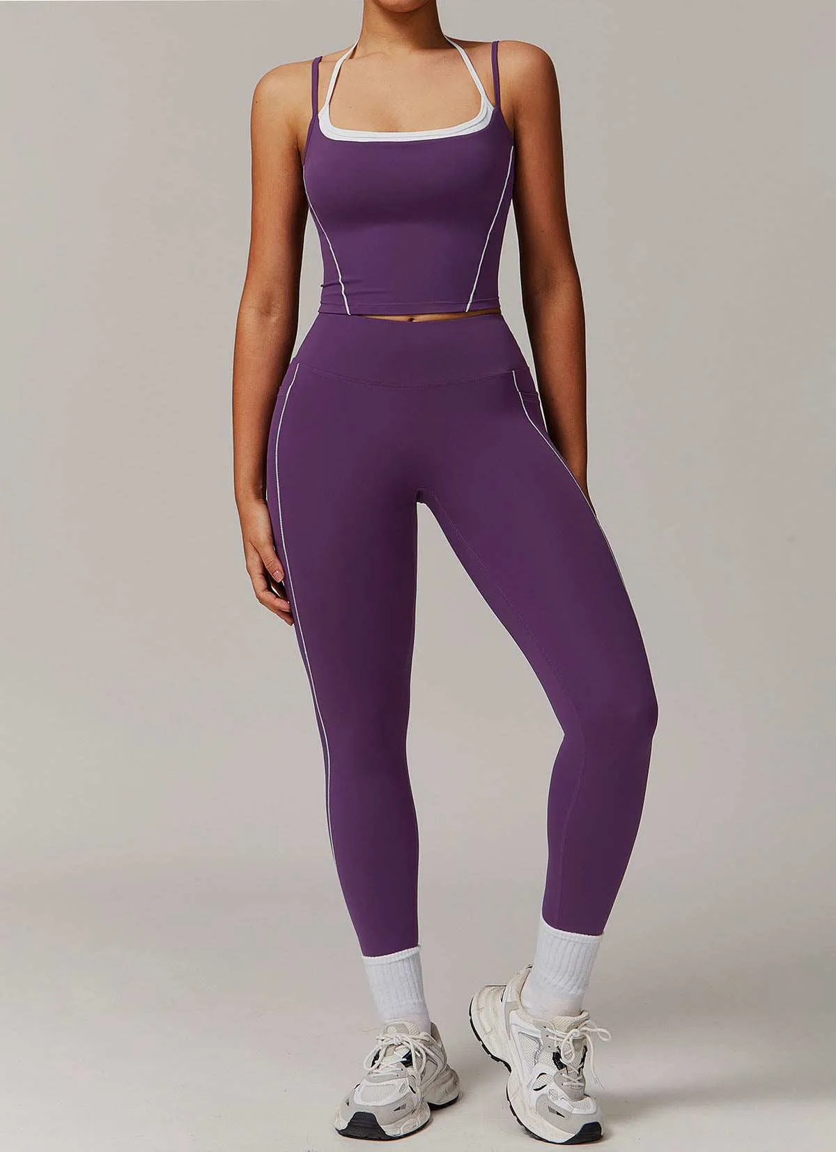 Activewear Set with Double Crossed Tank Top and Legging