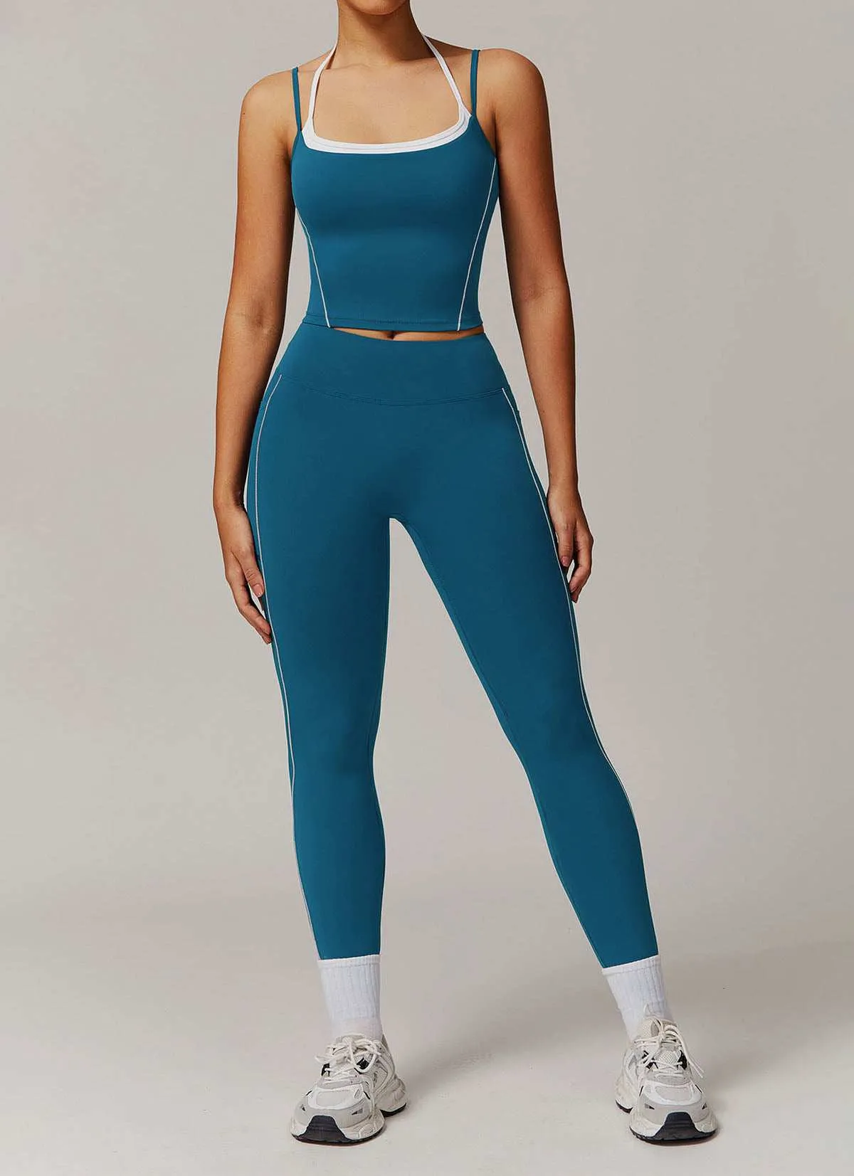 Activewear Set with Double Crossed Tank Top and Legging