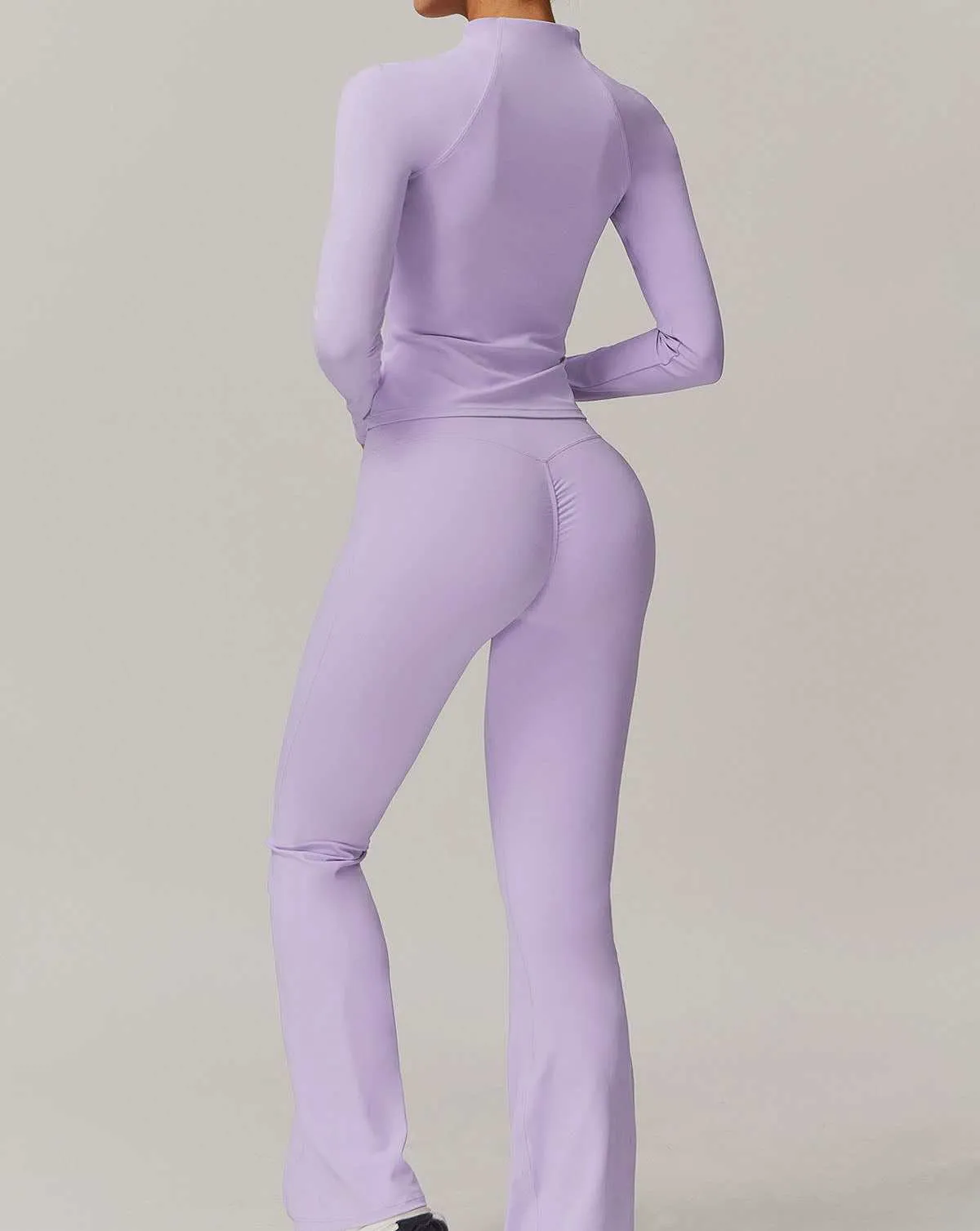 Activewear Set with Zipper Jacket and Flare Pant