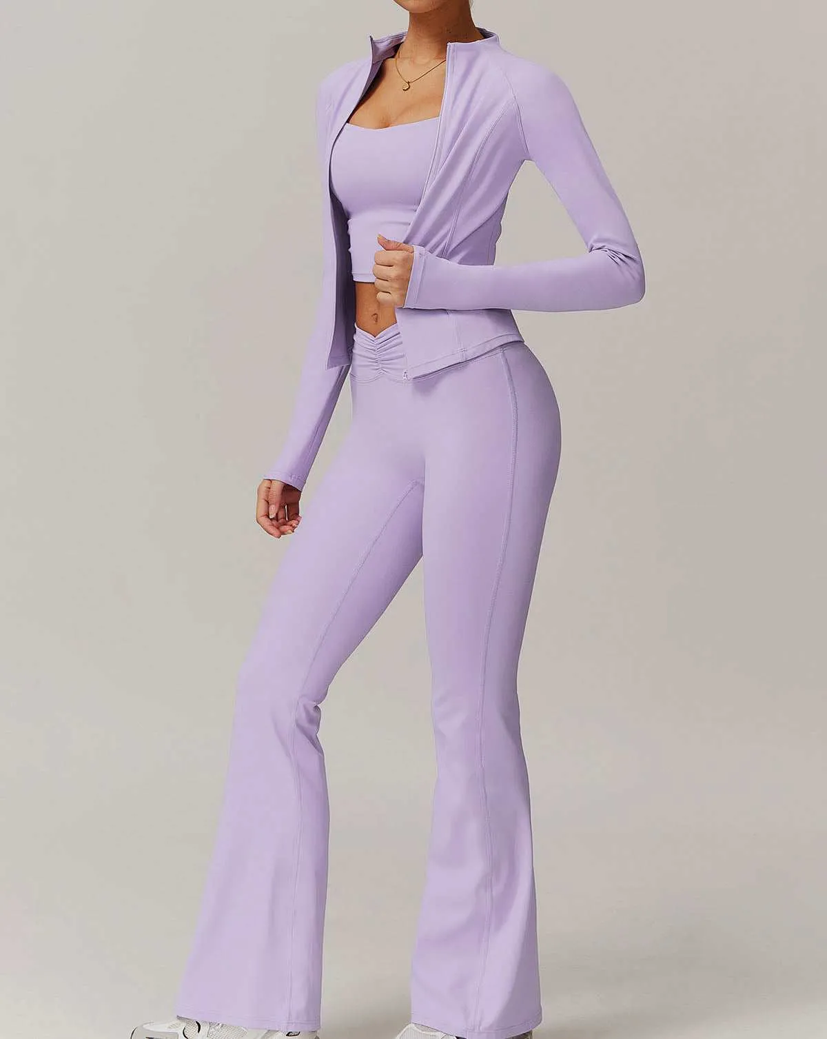 Activewear Set with Zipper Jacket and Flare Pant