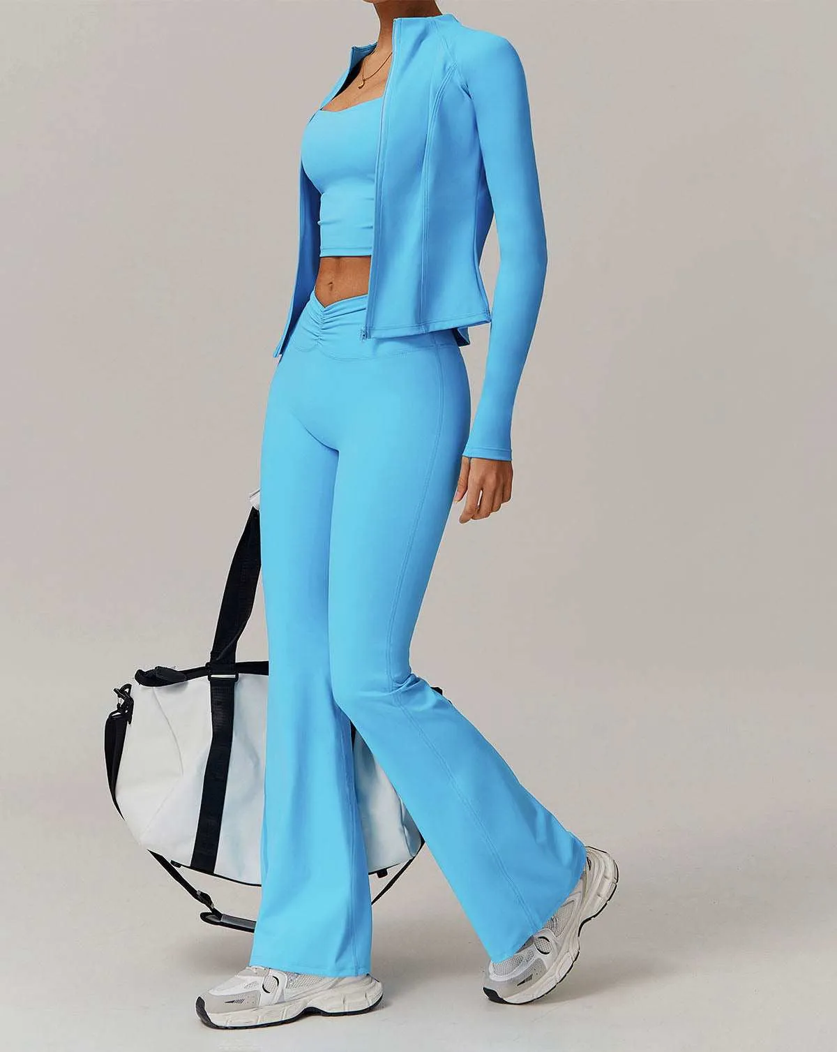 Activewear Set with Zipper Jacket and Flare Pant