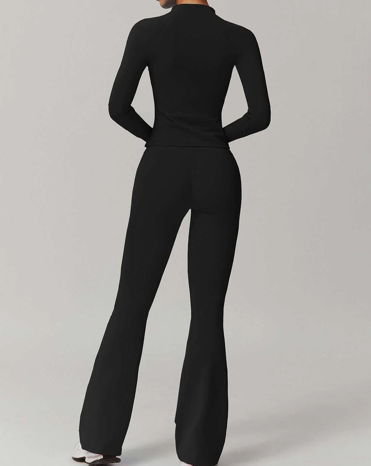 Activewear Set with Zipper Jacket and Flare Pant