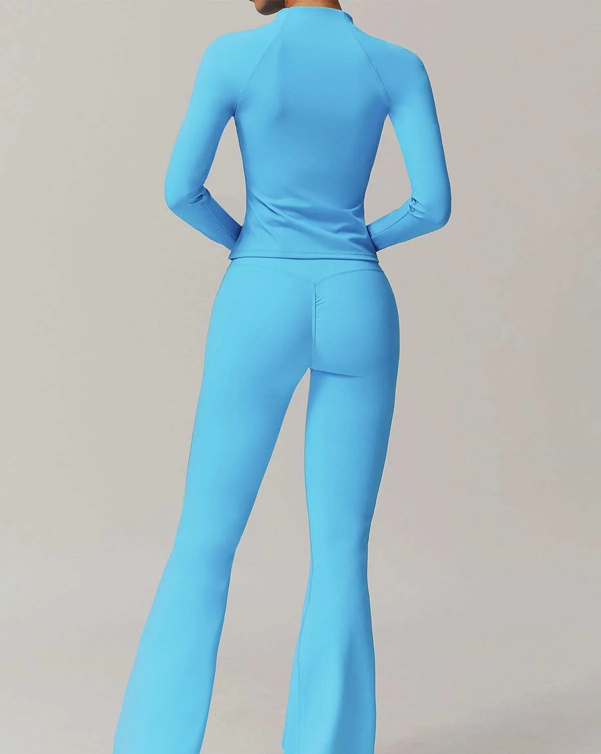 Activewear Set with Zipper Jacket and Flare Pant