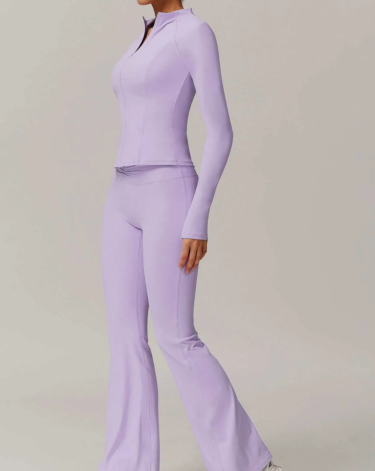 Activewear Set with Zipper Jacket and Flare Pant