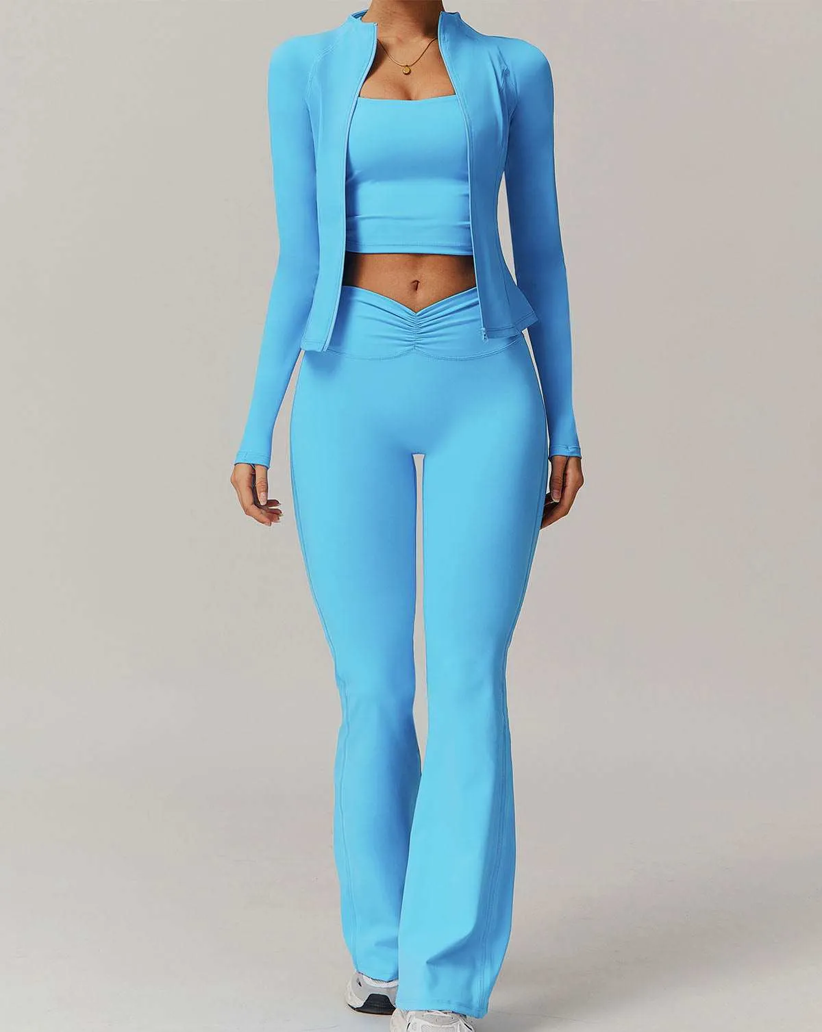 Activewear Set with Zipper Jacket and Flare Pant