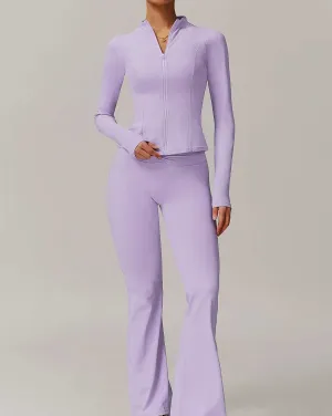 Activewear Set with Zipper Jacket and Flare Pant