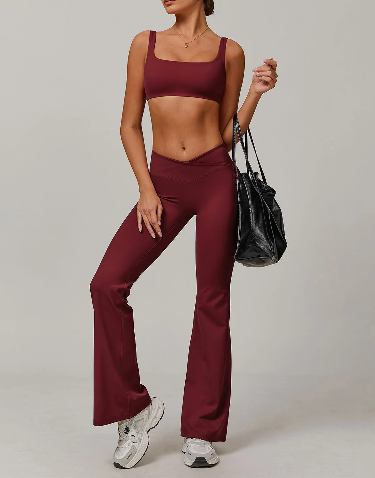 Activewear Sets with Square Neck Sports Bras and Flare Pants