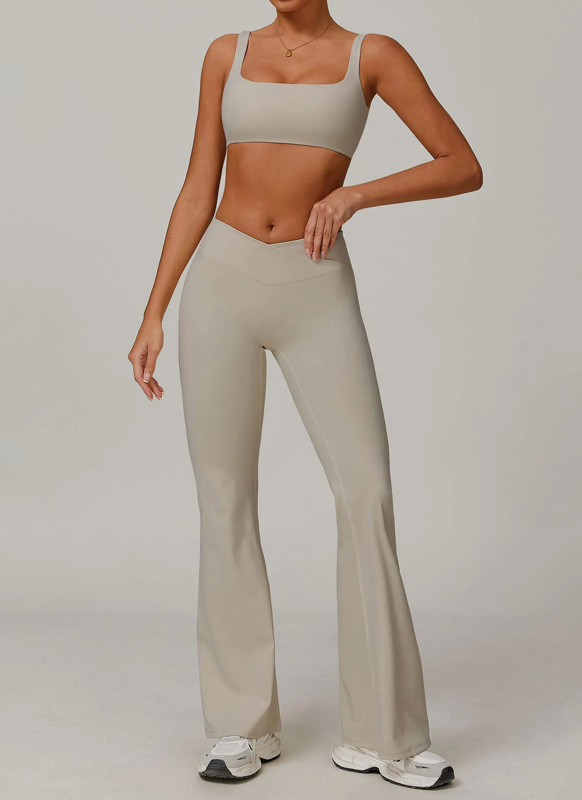 Activewear Sets with Square Neck Sports Bras and Flare Pants