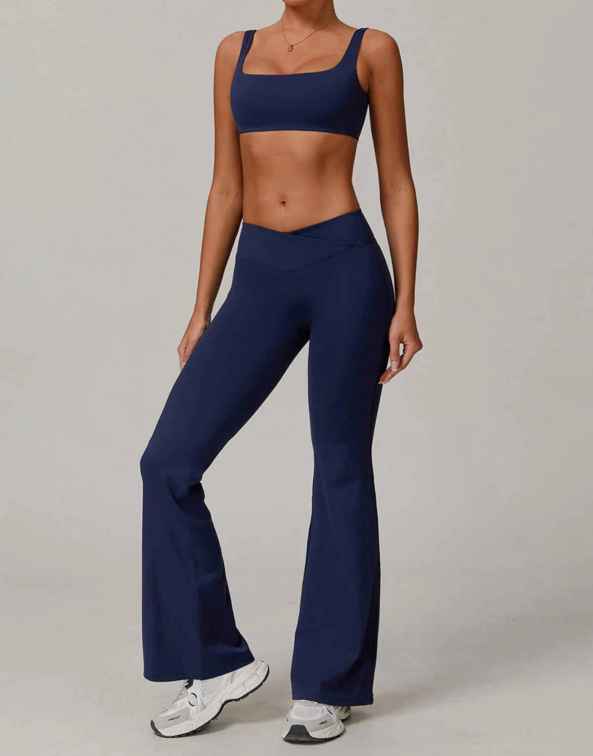 Activewear Sets with Square Neck Sports Bras and Flare Pants