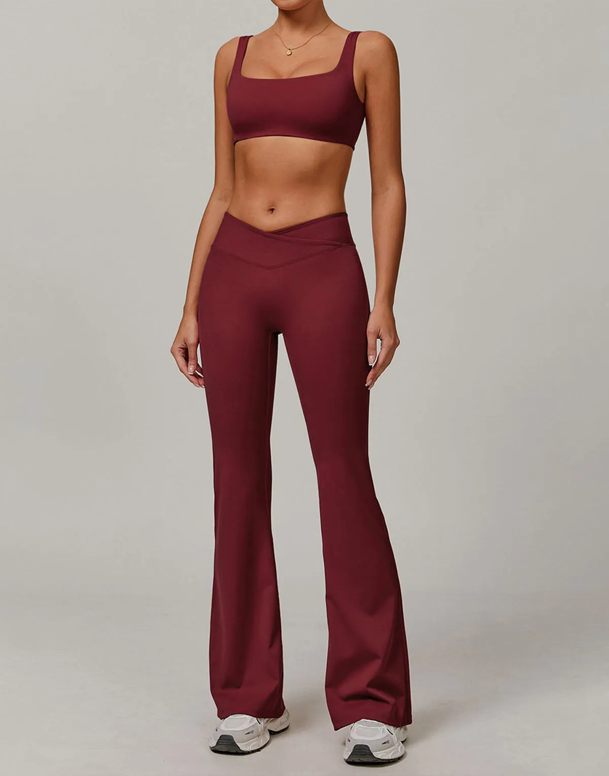 Activewear Sets with Square Neck Sports Bras and Flare Pants