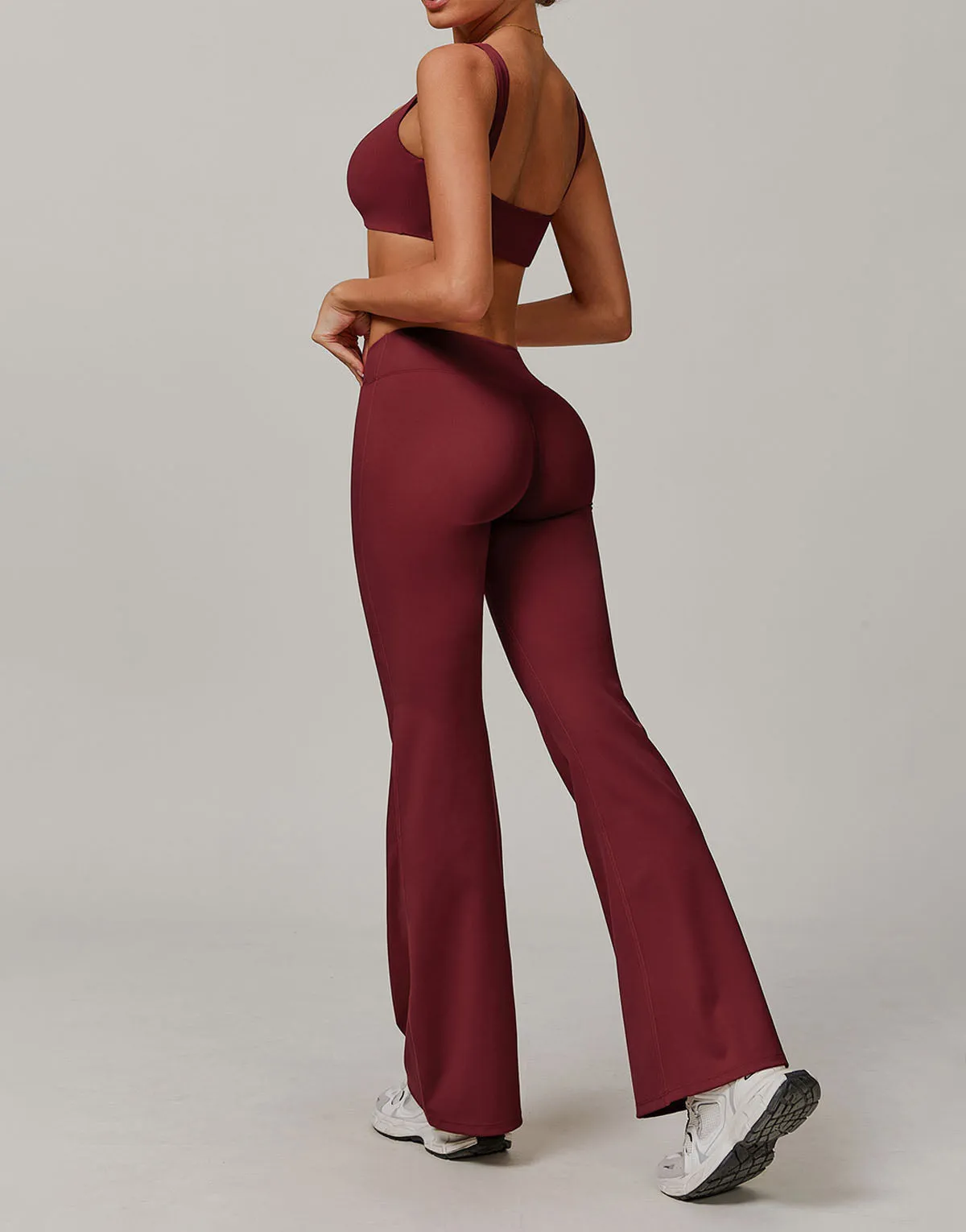 Activewear Sets with Square Neck Sports Bras and Flare Pants