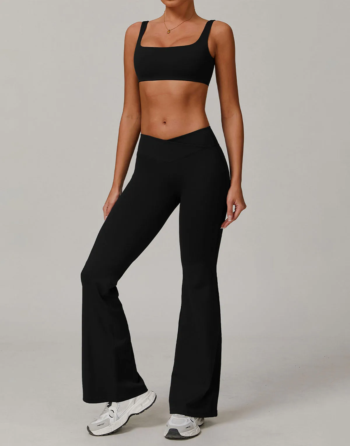 Activewear Sets with Square Neck Sports Bras and Flare Pants