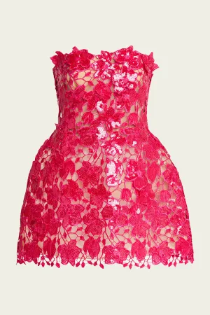 Alira Lace Mini Dress in Cerise