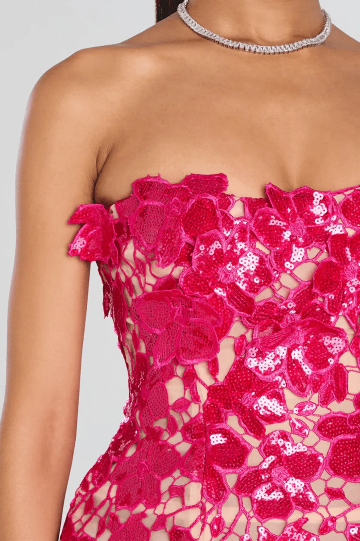 Alira Lace Mini Dress in Cerise