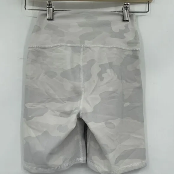 Alo Yoga White Gray Camouflage Stretch High-Waist Vapor Biker Shorts XS