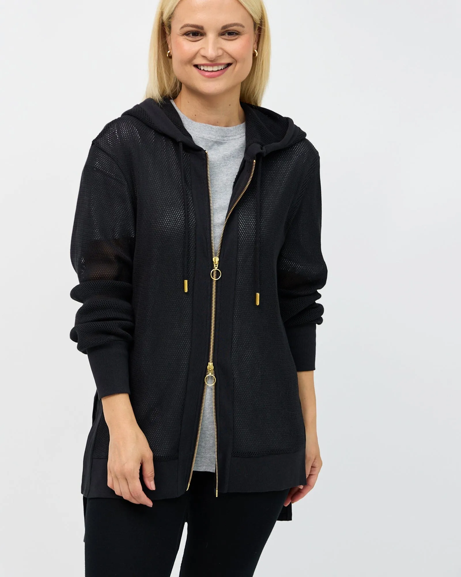 Alora Long Mesh Jacket - Black