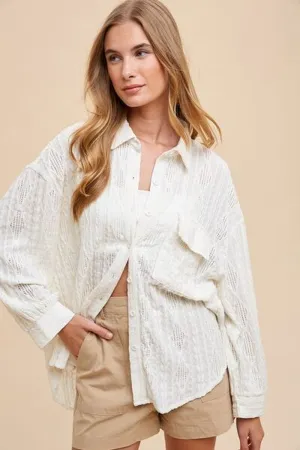 Annie Wear Openwork Button down Drop Shoulder Shirt