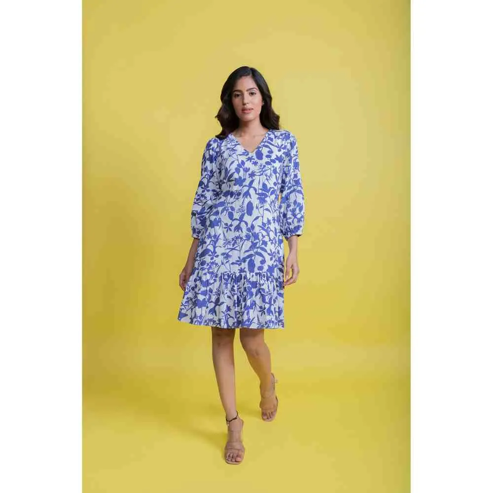 AROOP SHOP INDIA White & Blue Chloe Tier Dress