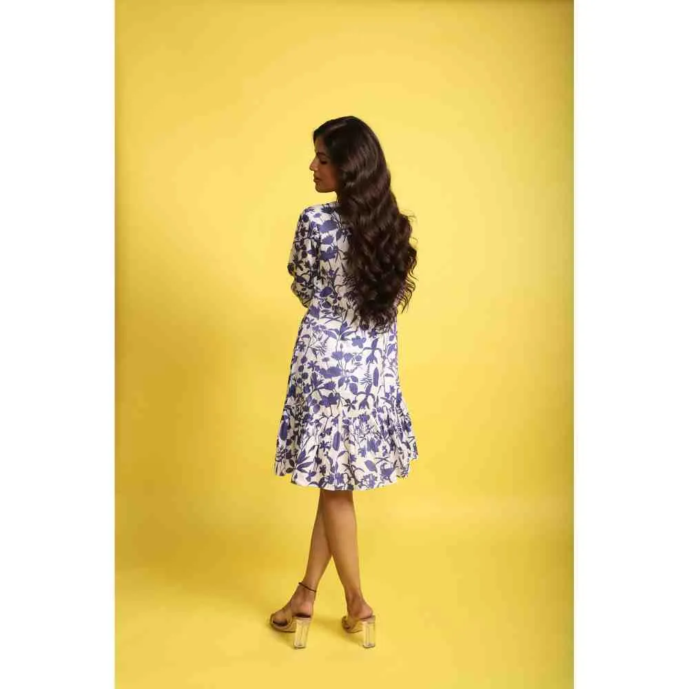 AROOP SHOP INDIA White & Blue Chloe Tier Dress