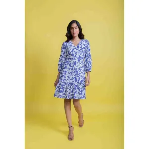 AROOP SHOP INDIA White & Blue Chloe Tier Dress