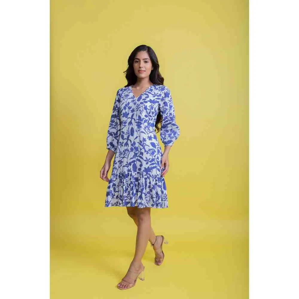 AROOP SHOP INDIA White & Blue Chloe Tier Dress