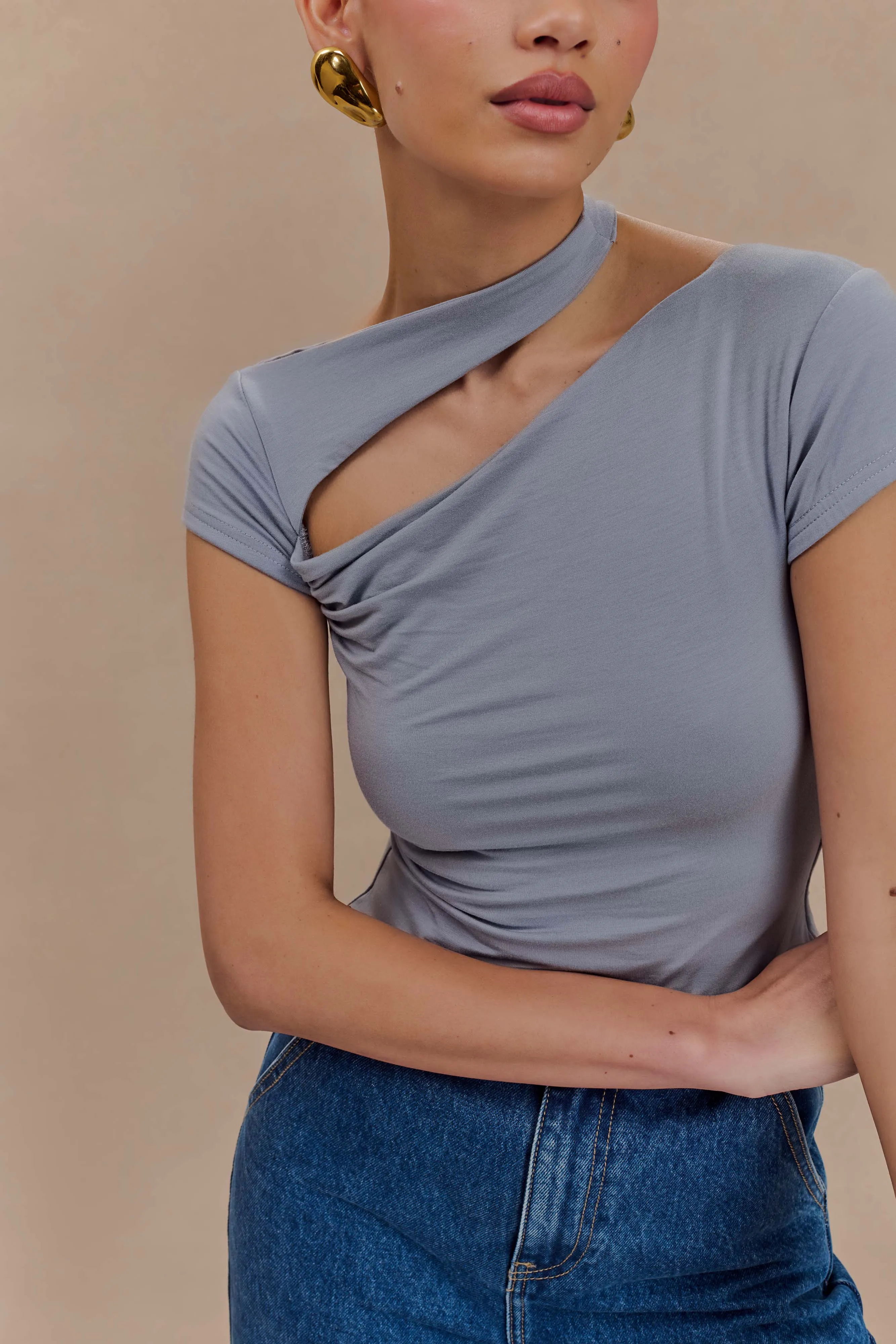 Aurelie Cut Out Short Sleeve Top - Slate Grey
