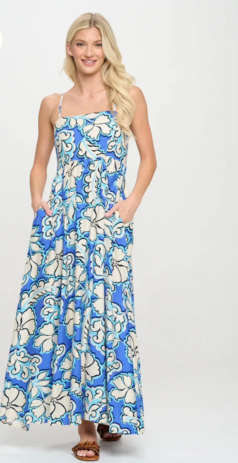 Azure Bloom Maxi Dress