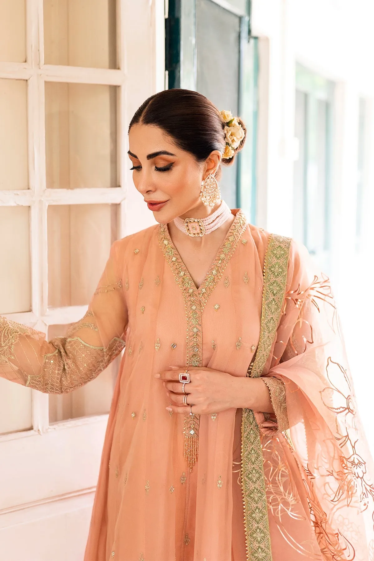 Baby Peach Embroidered Pakistani Frock with Dupatta Party Dress