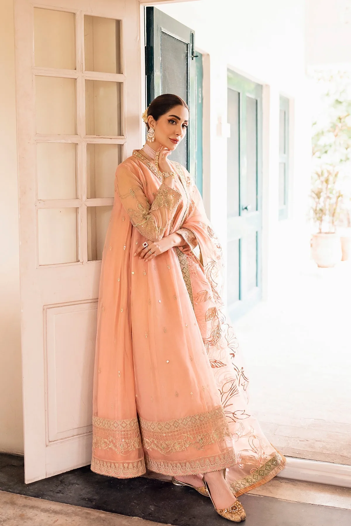 Baby Peach Embroidered Pakistani Frock with Dupatta Party Dress