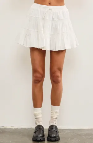Banded Tie Waist Smocked Tiered Mini Skirt