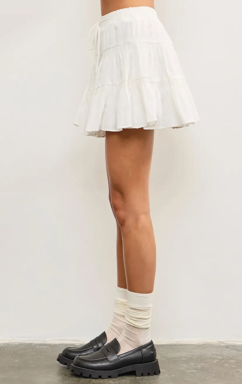 Banded Tie Waist Smocked Tiered Mini Skirt