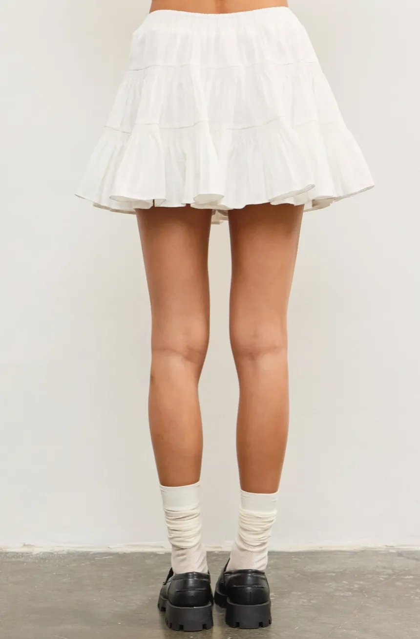 Banded Tie Waist Smocked Tiered Mini Skirt