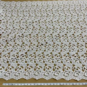 Beaded & Corded Bridal Lace Fabric Embroidered on 100% Polyester Net Mesh  | Lace USA -90726N-BP