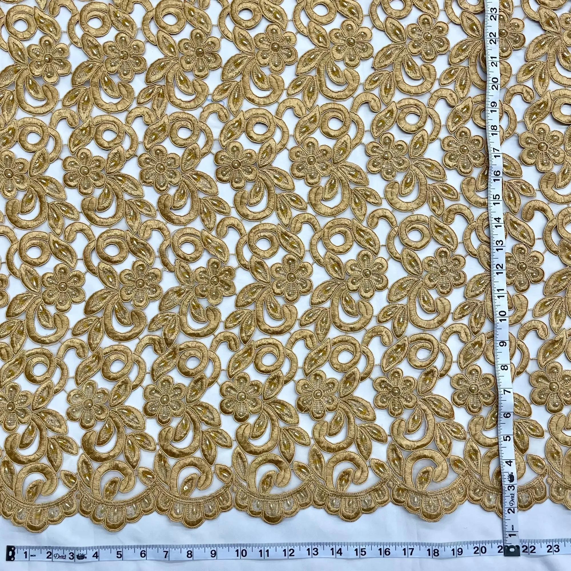Beaded & Corded Bridal Lace Fabric Embroidered on 100% Polyester Net Mesh  | Lace USA -90726N-BP