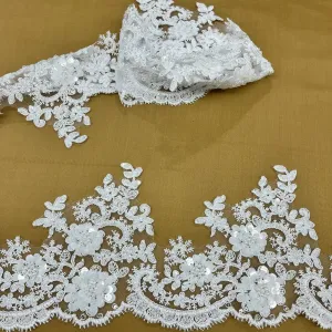 Beaded & Corded Floral Lace Trimming Embroidered on 100% Polyester Net Mesh | Lace USA - 97223W-HB