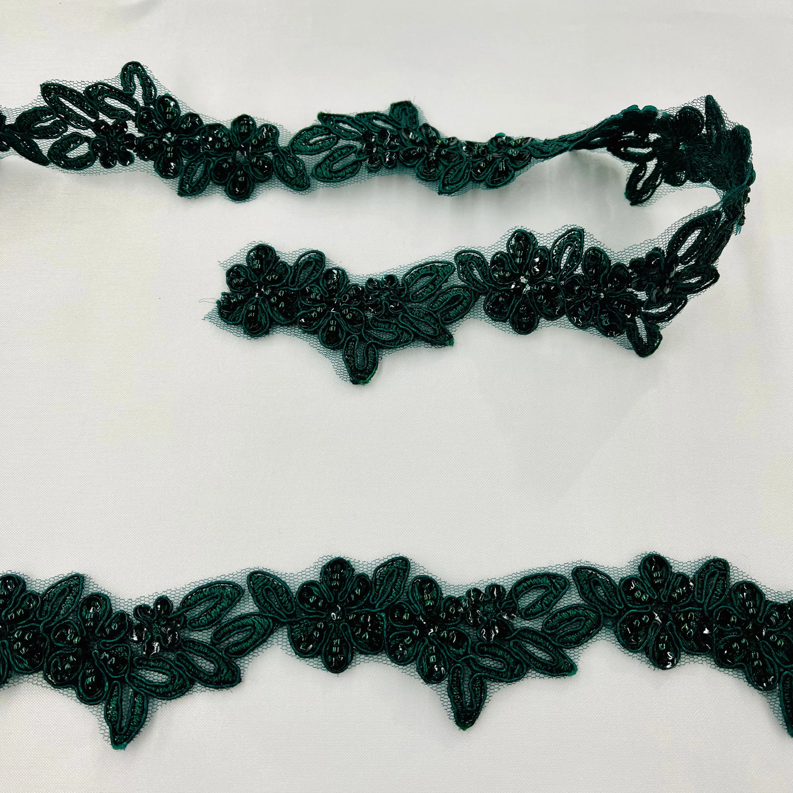 Beaded & Corded Lace Trimming Embroidered on 100% Polyester Net | Lace USA - 96277W-BP