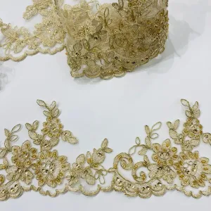Beaded & Corded Lace Trimming Embroidered on 100% Polyester Net Mesh | Lace USA - 96796W-HB