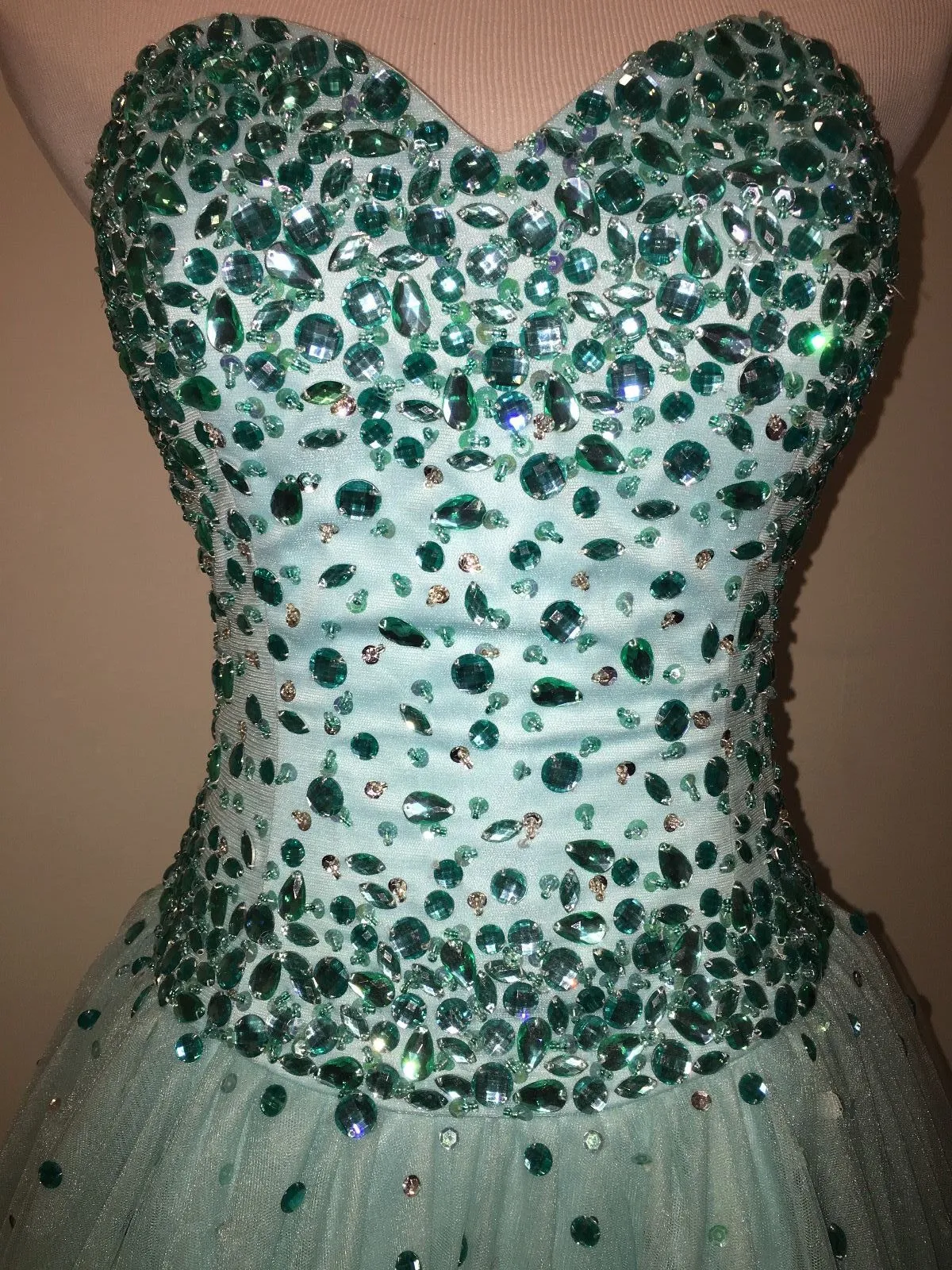 Beautiful Mint Tulle Prom Dresses Beadings Sweetheart 2018 Long Prom Gowns for Party