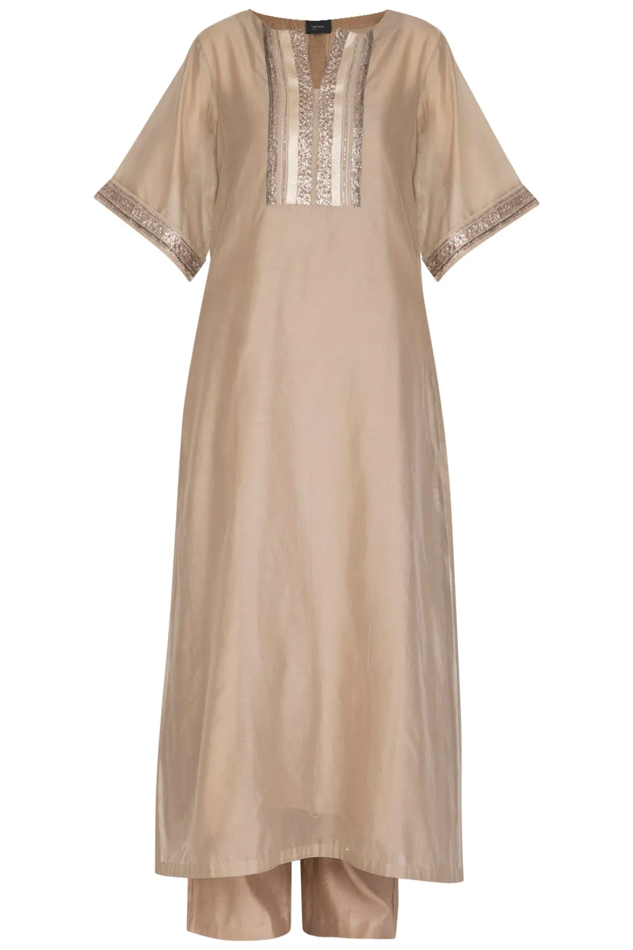 Beige Embroidered Kurta With Palazzo Pants