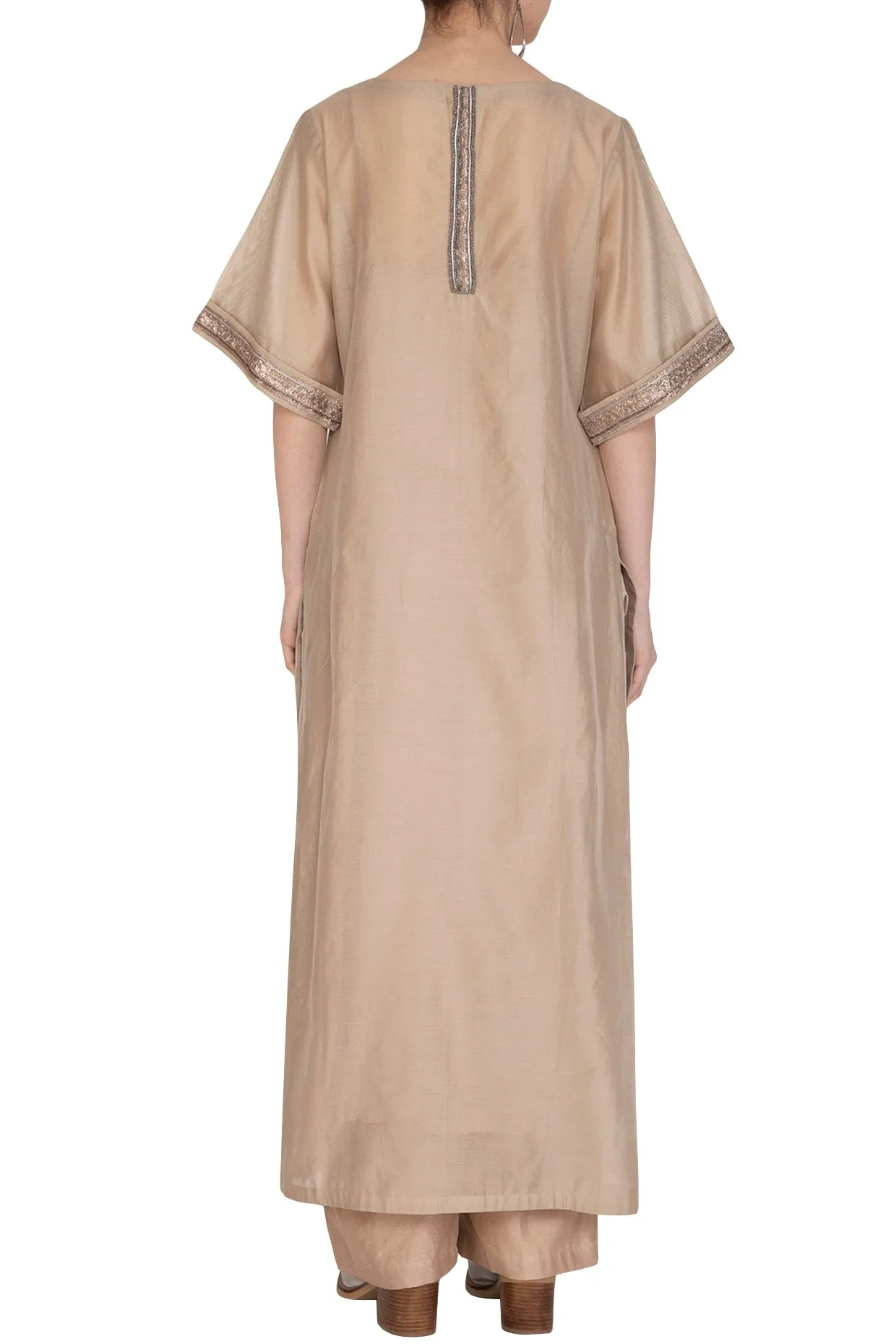 Beige Embroidered Kurta With Palazzo Pants