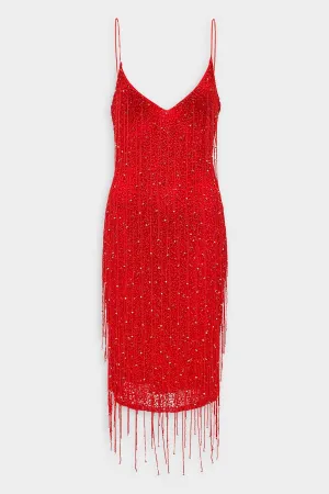 Billie Dress in Red with Fringes