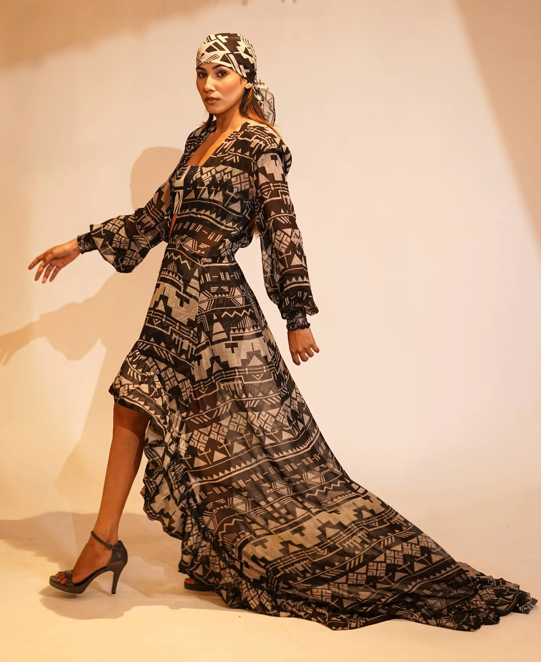 Black base aztec print maxi with tube