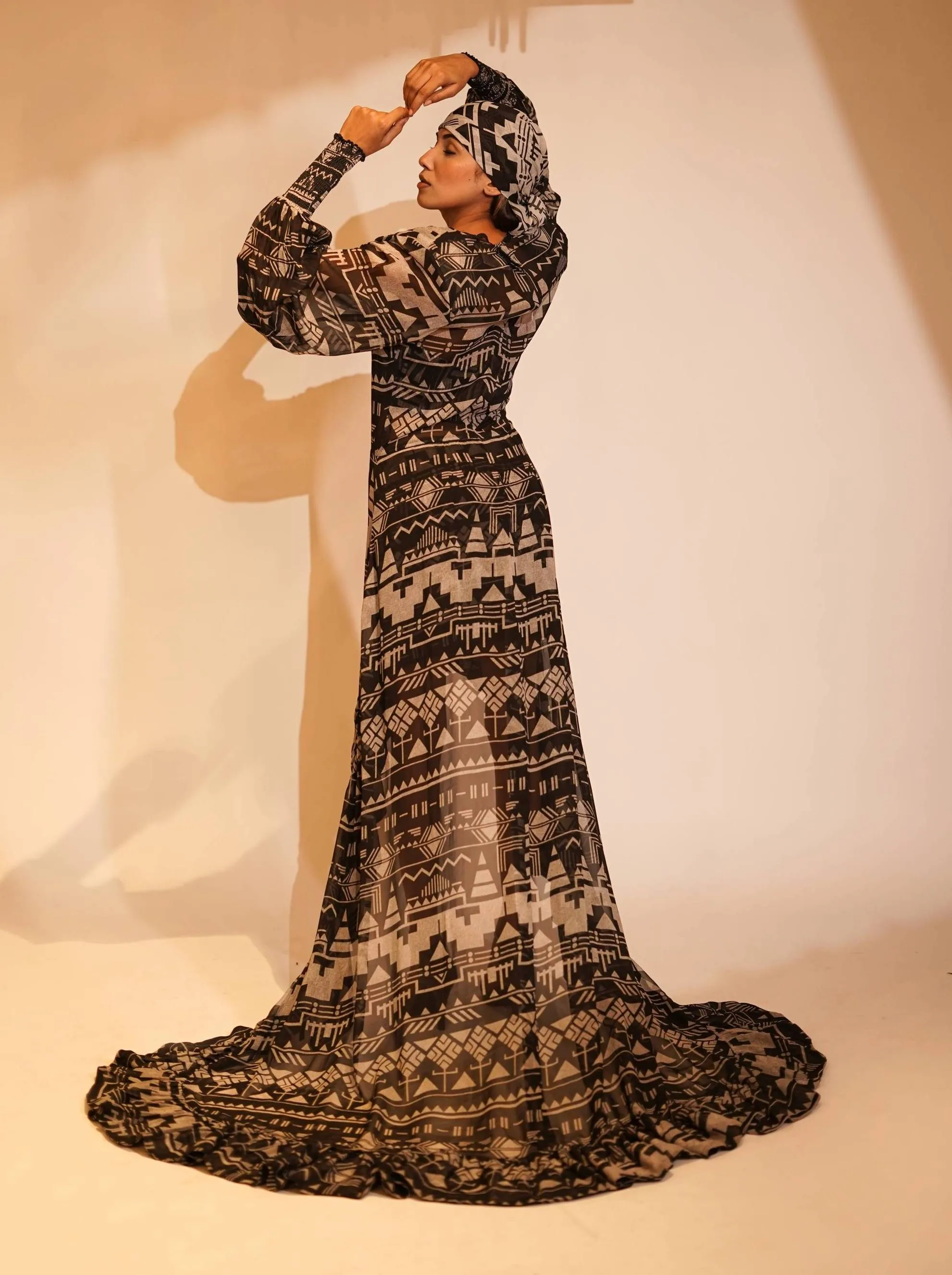 Black base aztec print maxi with tube