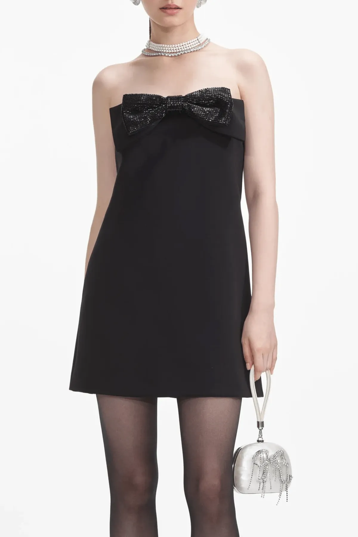 Black Crepe Bandeau Mini Dress