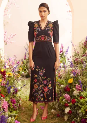 Black embroidered dress