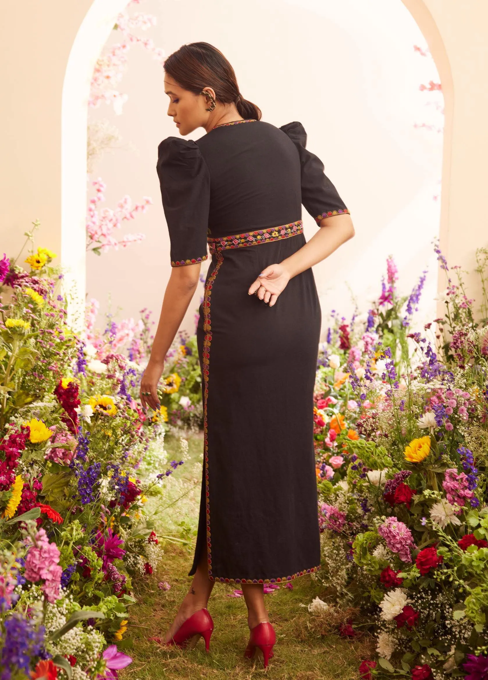 Black embroidered dress