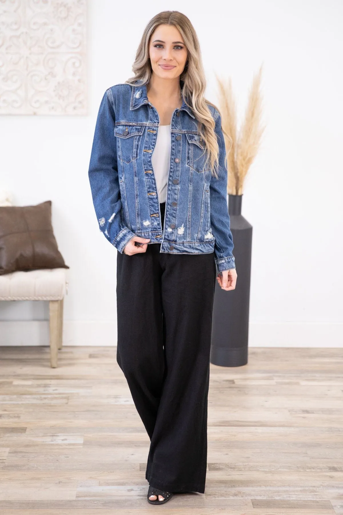 Black Embroidered Smocked Waist Palazzo Pant
