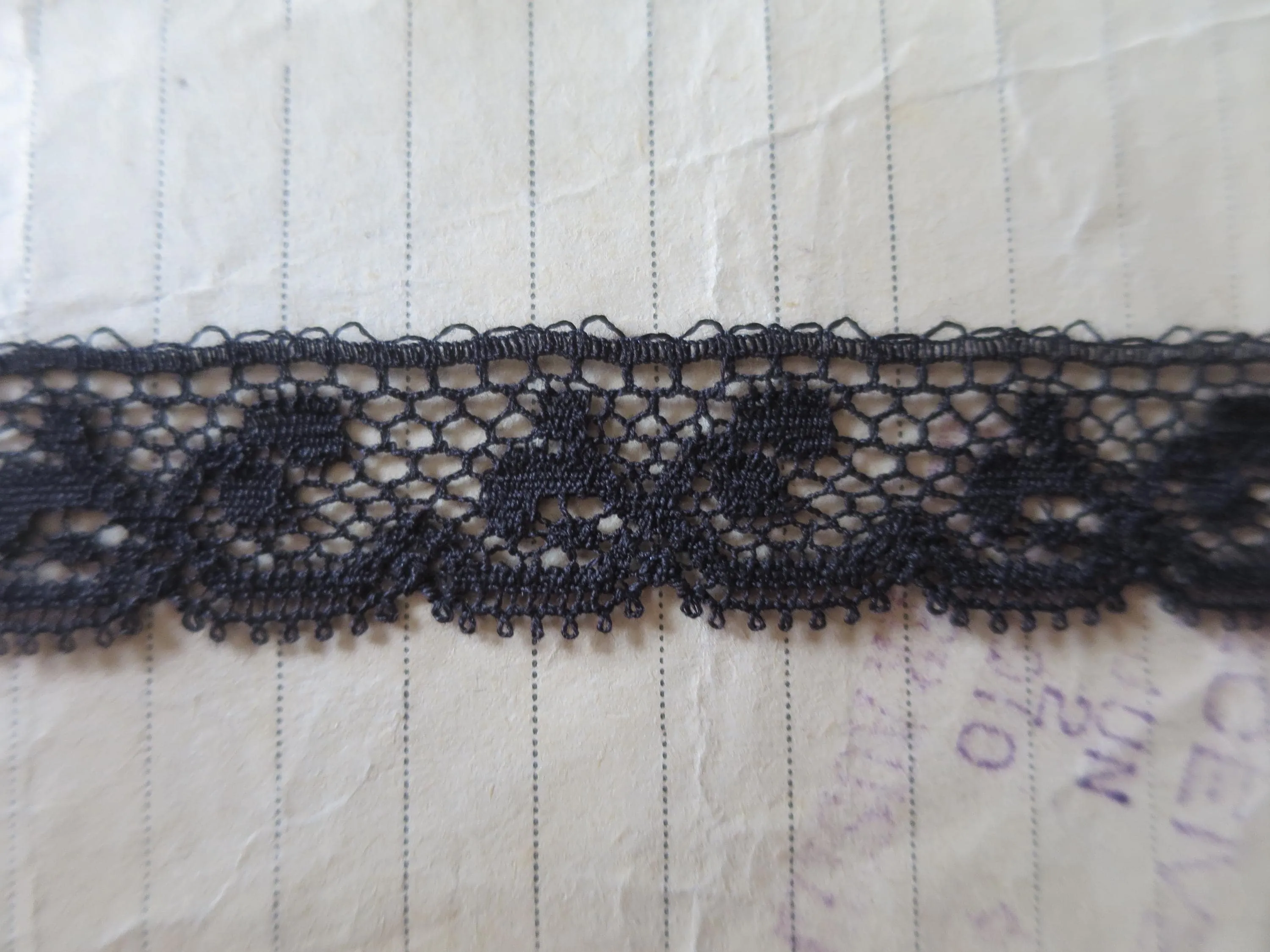 Black English Nottingham Lace- Valenciennes Foliage- 1.7cm