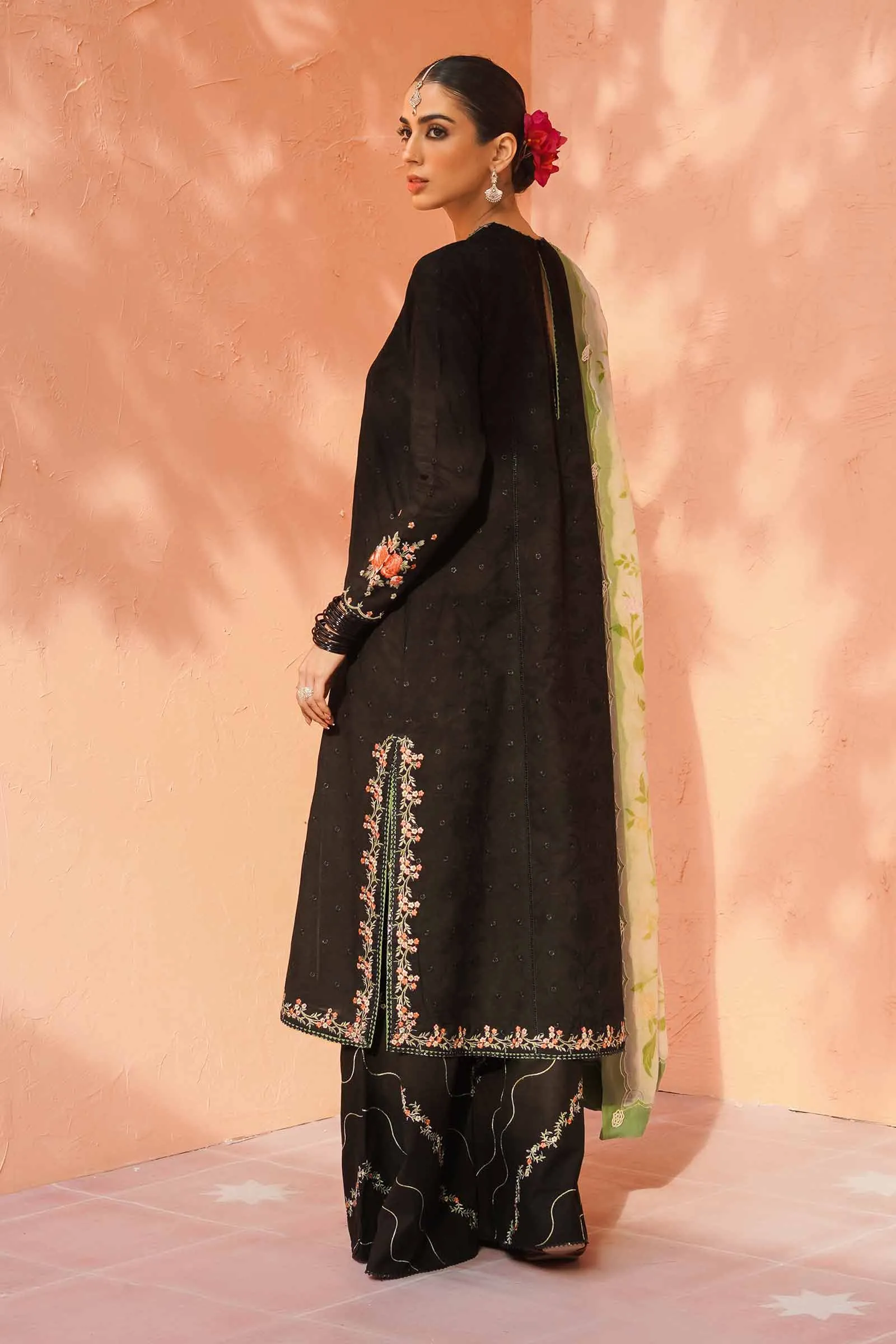 Black Pakistani Salwar Kameez Party Dress In Trouser Style