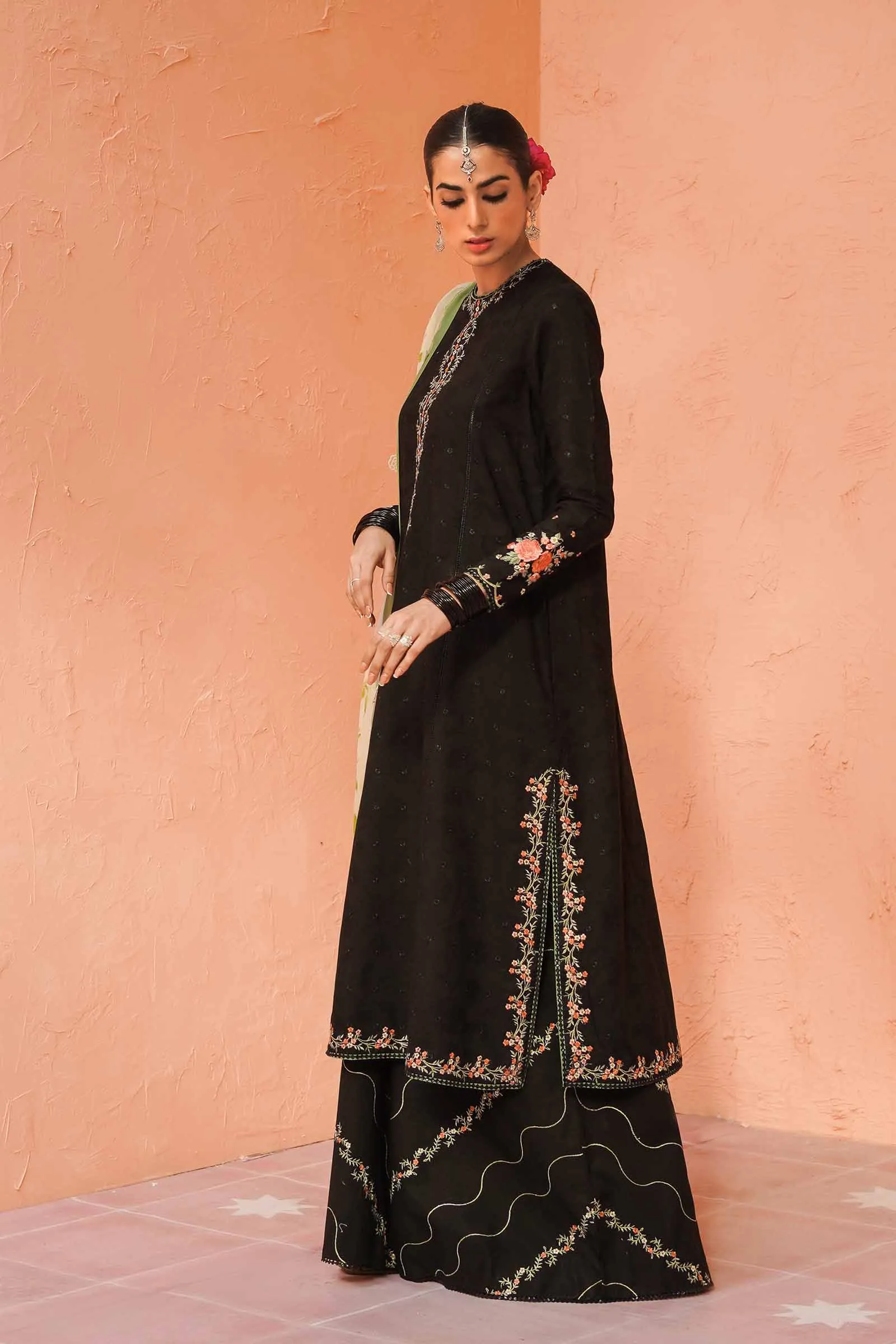 Black Pakistani Salwar Kameez Party Dress In Trouser Style